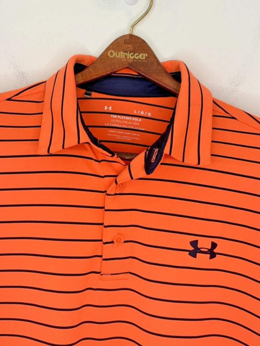 Under Armour Playoff Polo Shirt Mens L Blue Orange Stripe Performance Loose Fit